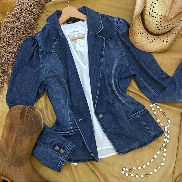 Denim One Button Blazer, Pockets and Great Stretch - Picture 2 of 10